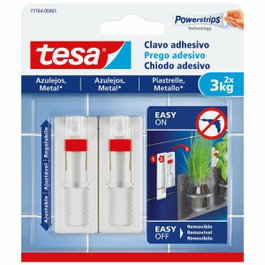 Tesa Clavo Adhesivo Ajustable para Azulejos y Metal hasta 3 kg (Pack de 2)