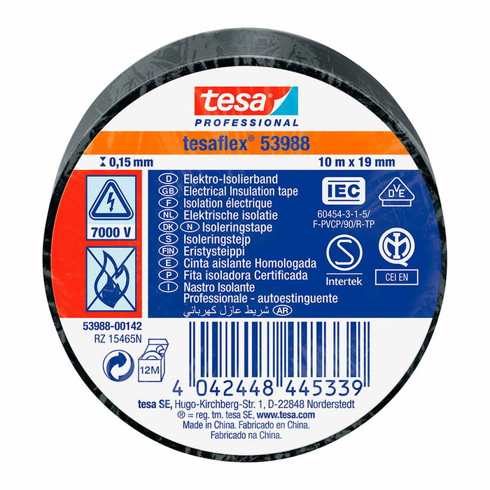 Tesa Cinta aislante homologada negra 19 mm x 10 m Tesa Cinta aislante homologada negra 19 mm x 10 m