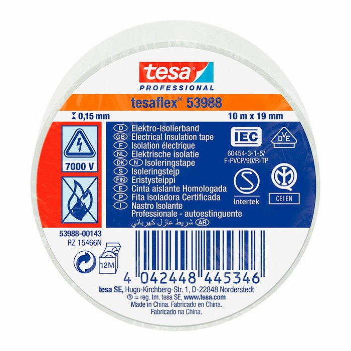 Tesa Cinta aislante homologada blanca 19 mm x 10 m