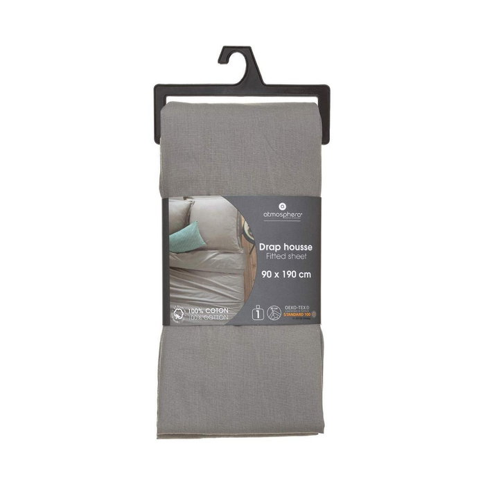 Atmosphera Sábana ajustable de algodón gris 90 x 190 cm