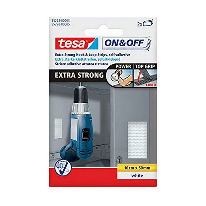 Tesa Tiras de cierre extrafuerte blanco 50 mm x 10 cm, 2 pares Tesa Tiras de cierre extrafuerte blanco 50 mm x 10 cm, 2 pares
