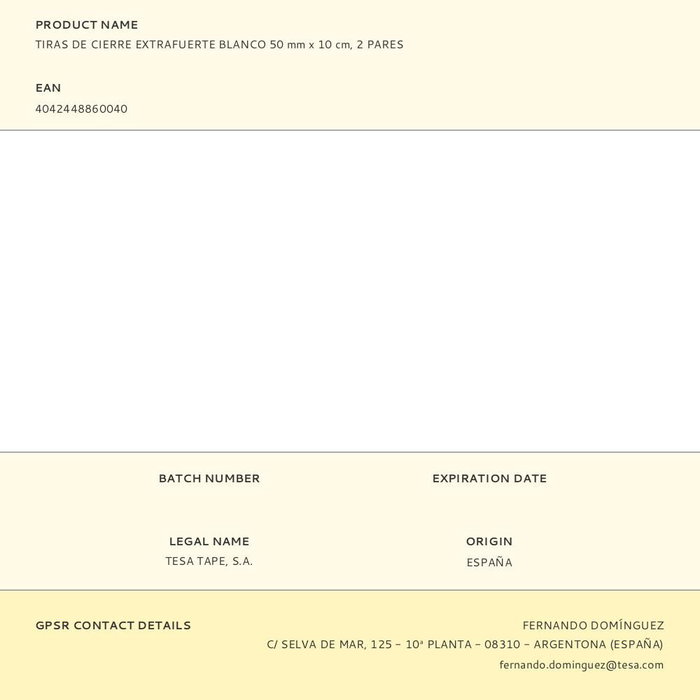 Tesa Tiras de Cierre Extrafuerte Blanco 50 mm x 10 cm, 2 Pares Adhesivo Resistente Reutilizable 1000 Veces