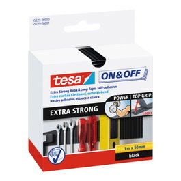 Tesa Cinta de Cierre Extrafuerte 55229 1m x 50mm Negro Adhesivo Ganchos Resistentes 1000 Aperturas