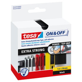 Tesa Cinta de Cierre Extrafuerte Adhesivo Negro 50 mm x 1 m Tecnología de Ganchos Resistentes Reutilizable