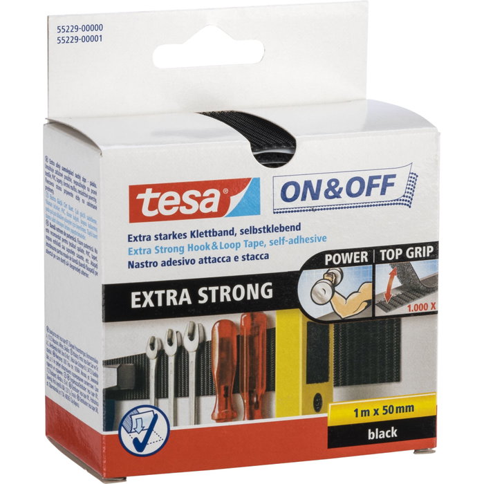 Tesa Cinta de Cierre Extrafuerte On & Off 1m x 50mm Negro 55229 Tesa Cinta de Cierre Extrafuerte On & Off 1m x 50mm Negro 55229