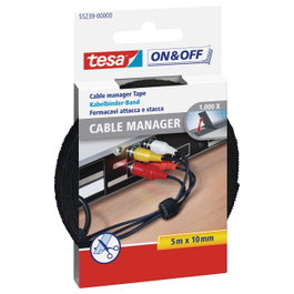 Tesa On&Off Organizador de cables 10 mm x 5 m, Negro