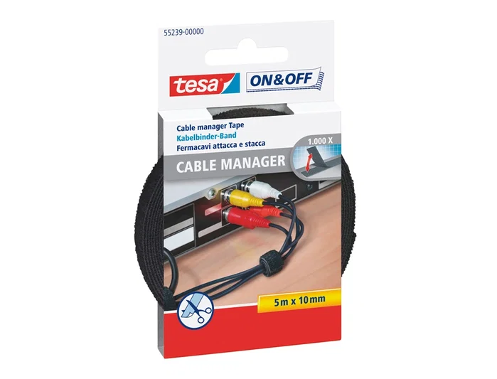 Tesa Velcro Adhesivo para Agrupar Cables 5m x 10mm Negro