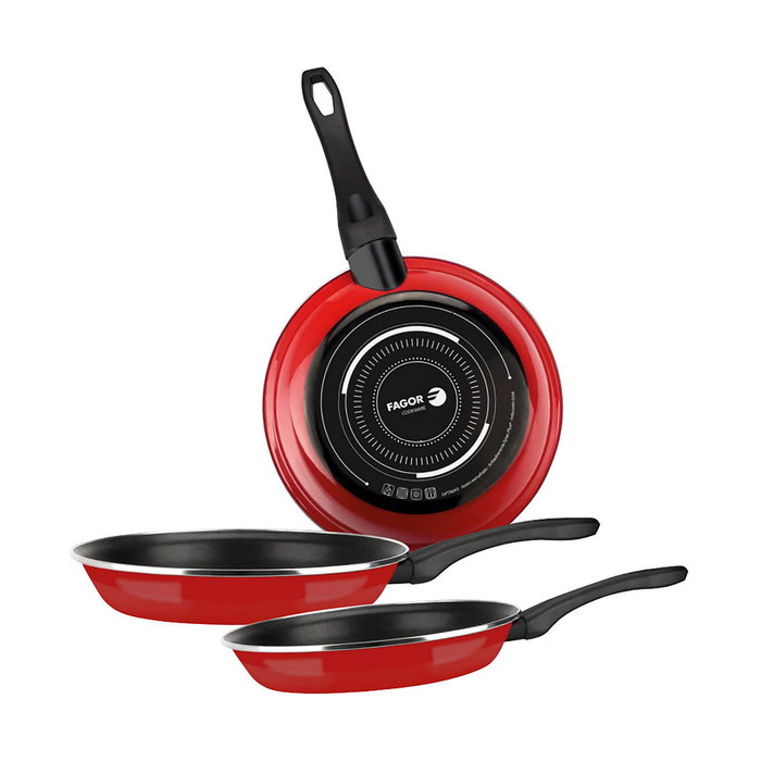 Fagor Set de 3 sartenes Optimax rojo mate ø20 / ø24 / ø28 cm Fagor Set de 3 sartenes Optimax rojo mate ø20 / ø24 / ø28 cm