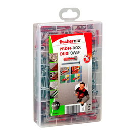 Fischer Tacos Duopower 6/8 con Tornillos, Maletín 160 uds - 50 Tacos Ø6x30mm, 30 Tacos Ø8x40mm, 80 Tornillos Cincados para Materiales Macizos