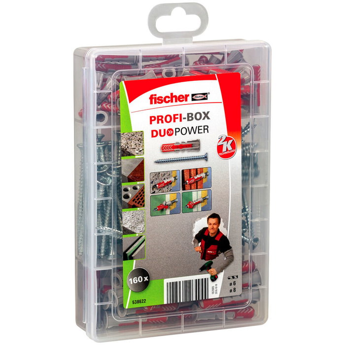 Fischer Tacos duopower 6/8 + tornillos, maletín 160 uds