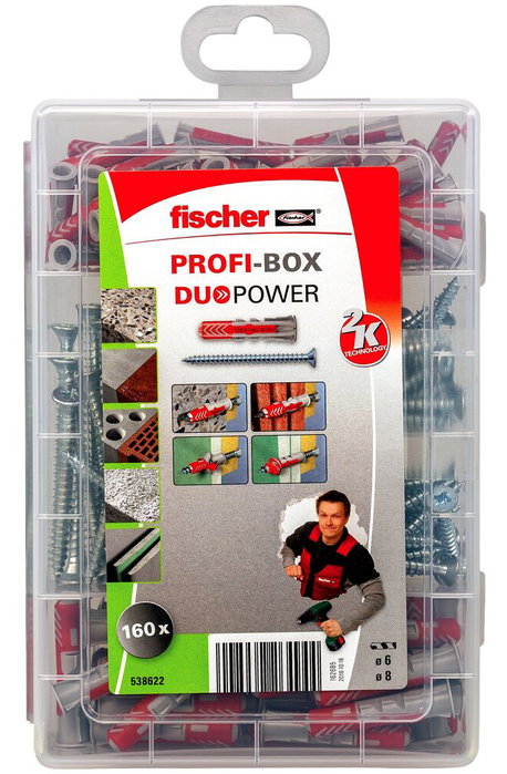 Fischer Tacos duopower 6/8 + tornillos, maletín 160 uds