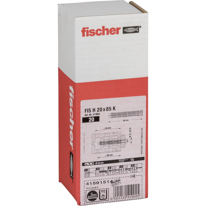 Fischer Taco químico con tamiz de plástico 20 x 85 k, pack de 20 uds