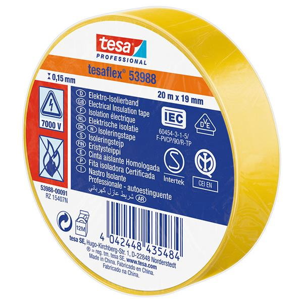 Tesa Cinta aislante homologada amarilla 19 mm x 20 m Tesa Cinta aislante homologada amarilla 19 mm x 20 m