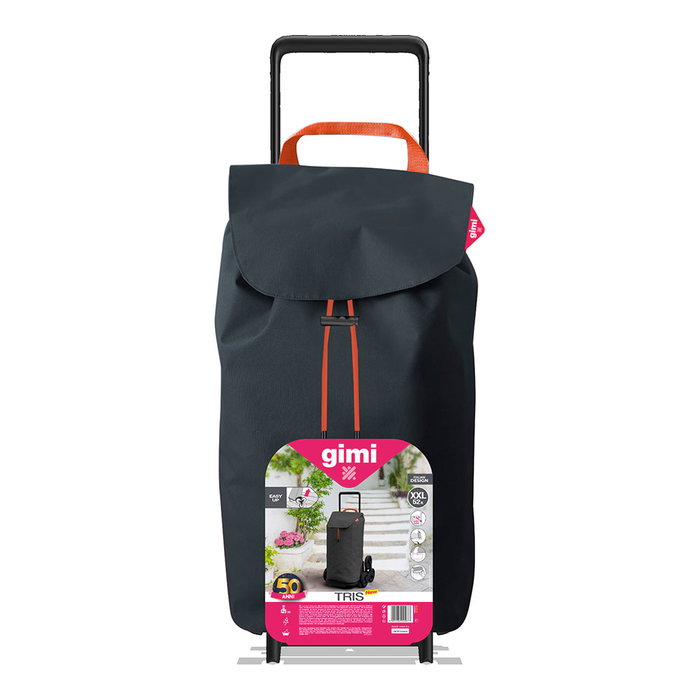 Vileda 168414 Carro de la Compra Gimi/Tris Urban Gris 52L, 3 Ruedas para Escaleras, Carga Máxima 30kg, Bolsa Impermeable y Lavable