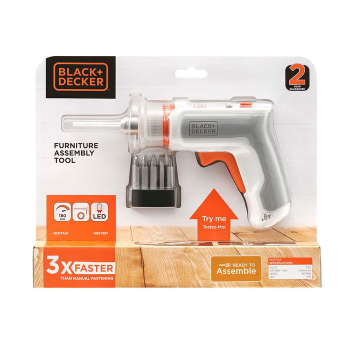 Black+Decker Atornillador Hexdriver Recargable 3.6V sin Cable, 5.5Nm, Luz LED, para Montaje de Muebles y Bricolaje, Incluye 5 Puntas y Llave Hexagonal