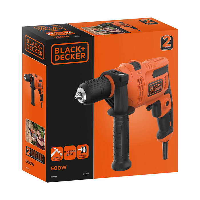 Black+Decker Taladro percutor 500W con cable de 2 m