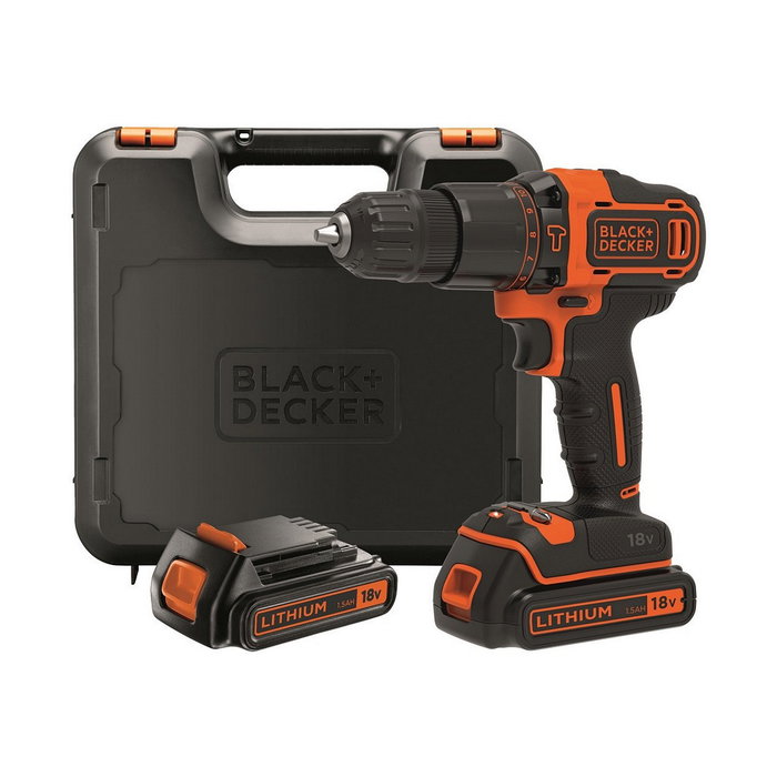 Black+Decker BDCHD18KB-QW Taladro percutor 18V con 2 baterías de 1,5Ah