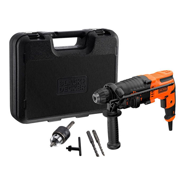 Black+Decker Martillo Percutor SDS-Plus 650W, 1600 RPM, 5600 IPM, 3 Funciones, Incluye Maletín, 2 Brocas (6 y 8 mm) y Adaptador, Cable 2m, 230V