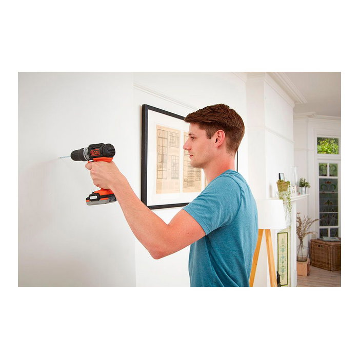 Black+Decker Taladro Percutor 12V con Batería de Litio 1.5Ah, Portabrocas 10mm, Velocidad Variable 0-1350rpm, Función Reversible, Luz LED, Mango Ergonómico