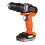 Black+Decker Taladro Percutor 12V con Batería de Litio 1.5Ah, Portabrocas 10mm, Velocidad Variable 0-1350rpm, Función Reversible, Luz LED, Mango Ergonómico