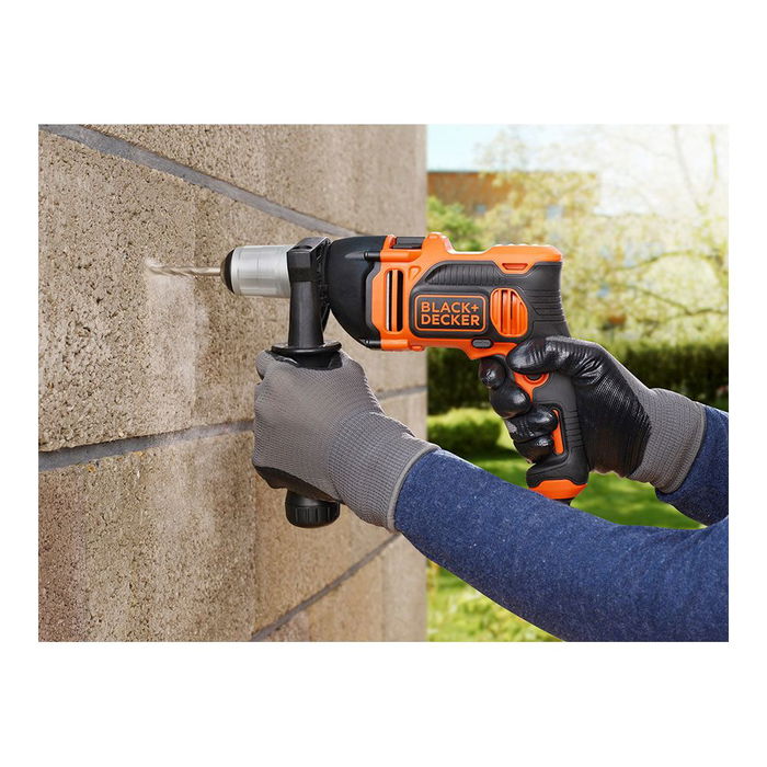Black+Decker Taladro Percutor 850W 230V con Cable 3m, Velocidad Variable 0-3100 rpm, Percusión 54400 BPM, Maletín, Mango Lateral y Brocas