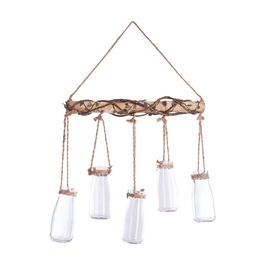 Atmosphera Conjunto 5 Jarrones Colgantes Decorativos 44,5 x 40.5 x 6 cm Yute Cristal Madera