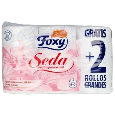 Foxy Seda Papel Higiénico pH Neutro Aroma Talco 3 Capas 6 Rollos