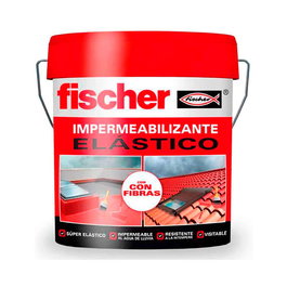 Fischer - Impermeabilizante líquido con fibras rojo 15 L para terrazas y techos, elastomérico, sin solventes, caducidad 09/2026