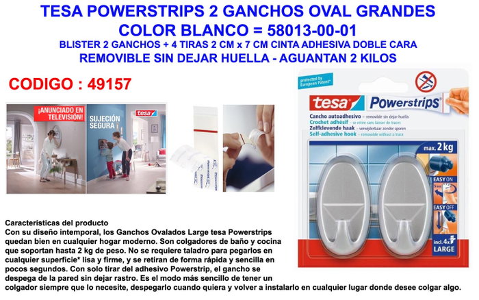 Tesa powerstrips ovalado blanco hasta 2kg 58013 Tesa powerstrips ovalado blanco hasta 2kg 58013