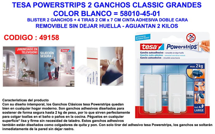 Tesa powerstrips classic blanco hasta 2kg 58010