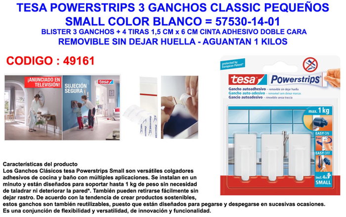 Tesa powerstrips classic blanco hasta 1kg 57530 Tesa powerstrips classic blanco hasta 1kg 57530