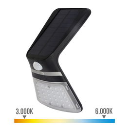 Edm Aplique Solar 38110 3,5W 430lm Sensor Presencia 2 Tonalidades Luz Fría (6000k) y Cálida (3000k) Negro 10,5x13cm IP65 Batería Recargable