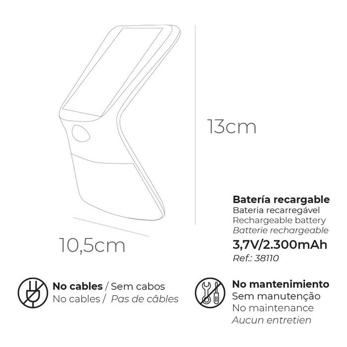 Edm Aplique Solar 38110 3,5w 430lm Con Sensor de Presencia Recargable Blanco 10,5x13cm