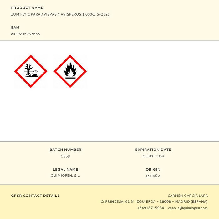 Zum Insecticida Fly C Avipas y Avisperos Aerosol 1000 ml Interior/Exterior