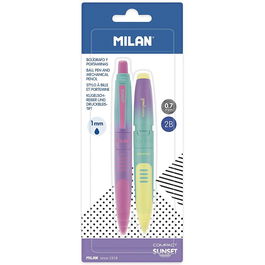 Milan Blíster Bolígrafo + Portaminas Compact Sunset Edición Sunset Tinta Azul Mina 0.7mm