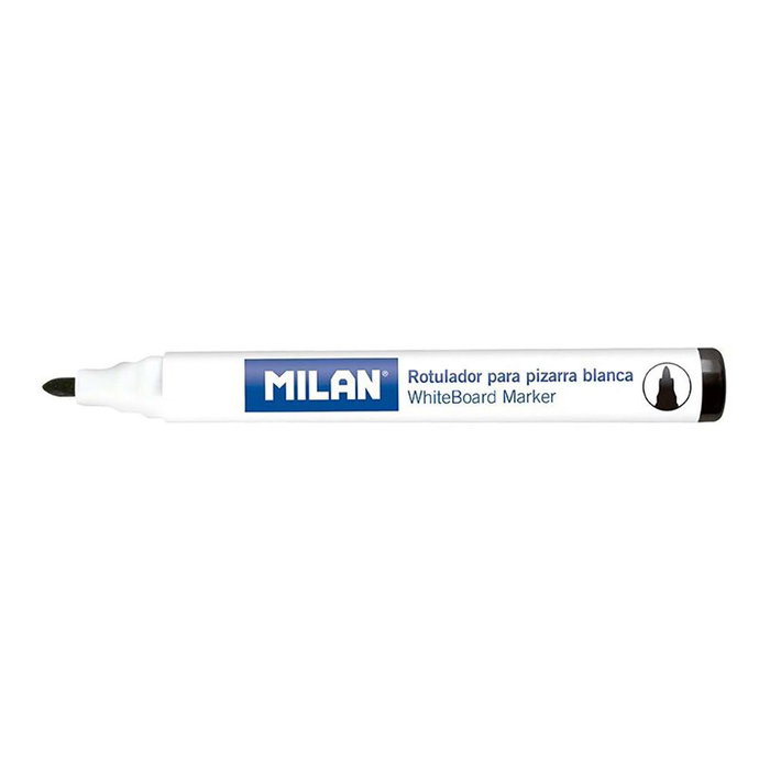 Milan Caja de 12 Rotuladores para Pizarra Blanca, Punta Redonda, Negro Milan Caja de 12 Rotuladores para Pizarra Blanca, Punta Redonda, Negro