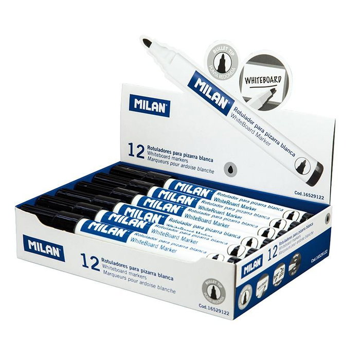 Milan Rotulador Pizarra Blanca Punta Redonda Negro Caja 12 Unidades Milan Rotulador Pizarra Blanca Punta Redonda Negro Caja 12 Unidades