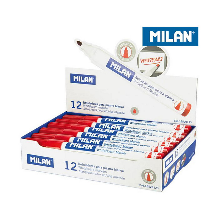 Milan Rotulador para Pizarra Blanca Rojo Punta Redonda Caja de 12 Unidades Milan Rotulador para Pizarra Blanca Rojo Punta Redonda Caja de 12 Unidades