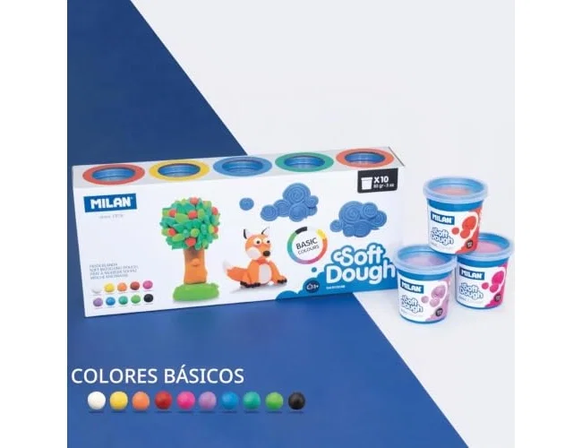 MILAN Pasta de Modelar Soft Dough, 10 Botes de 85 g