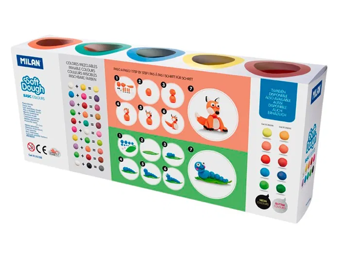 Milan Soft Dough Basic Pasta de Modelar 85g Caja de 10 Botes Colores Surtidos Milan Soft Dough Basic Pasta de Modelar 85g Caja de 10 Botes Colores Surtidos