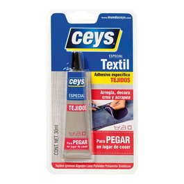 Ceys Adhesivo Especial Textil 30 ml para Tejidos Gruesos, Algodón, Lona, Poliéster y Poliamida