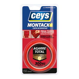 Ceys Cinta Doble Cara Montack Agarre Total 19 mm x 2.5 m para Fijar Todos los Materiales, Sustituye Clavos y Tornillos, Blister