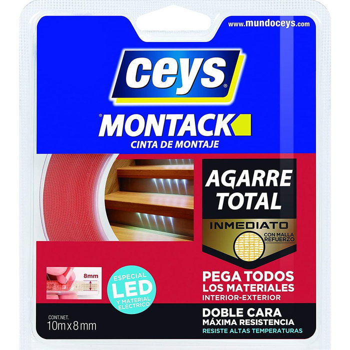 Ceys Cinta doble cara Montack Agarre Total especial para LEDs 8 mm x 10 m Ceys Cinta doble cara Montack Agarre Total especial para LEDs 8 mm x 10 m