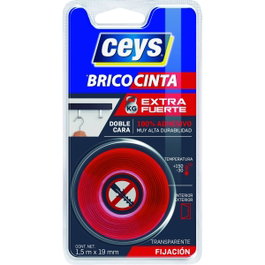 Ceys Cinta doble cara extra fuerte transparente 19 mm x 1,5 m