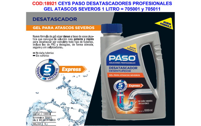 CEYS Desatascador Paso Gel Express 1L CEYS Desatascador Paso Gel Express 1L
