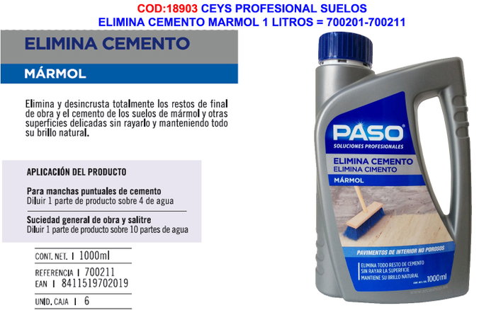 Paso Eliminador de cemento en mármol 1 l