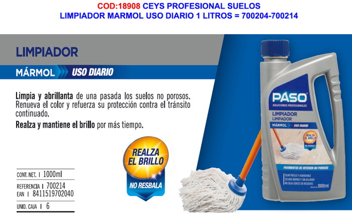 Paso Limpiador de Uso Diario para Mármol 1L Paso Limpiador de Uso Diario para Mármol 1L