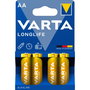 Varta Longlife Pila Alcalina AA LR06, 4 unidades