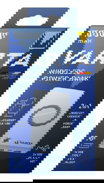 Varta Batería Portátil 57913101111 10000 mAh con Indicador de Carga y Carga Rápida 20W