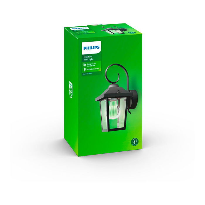 Philips Aplique Exterior Buzzard E27 60W Negro Aluminio IP44 Luz Hacia Abajo Pared